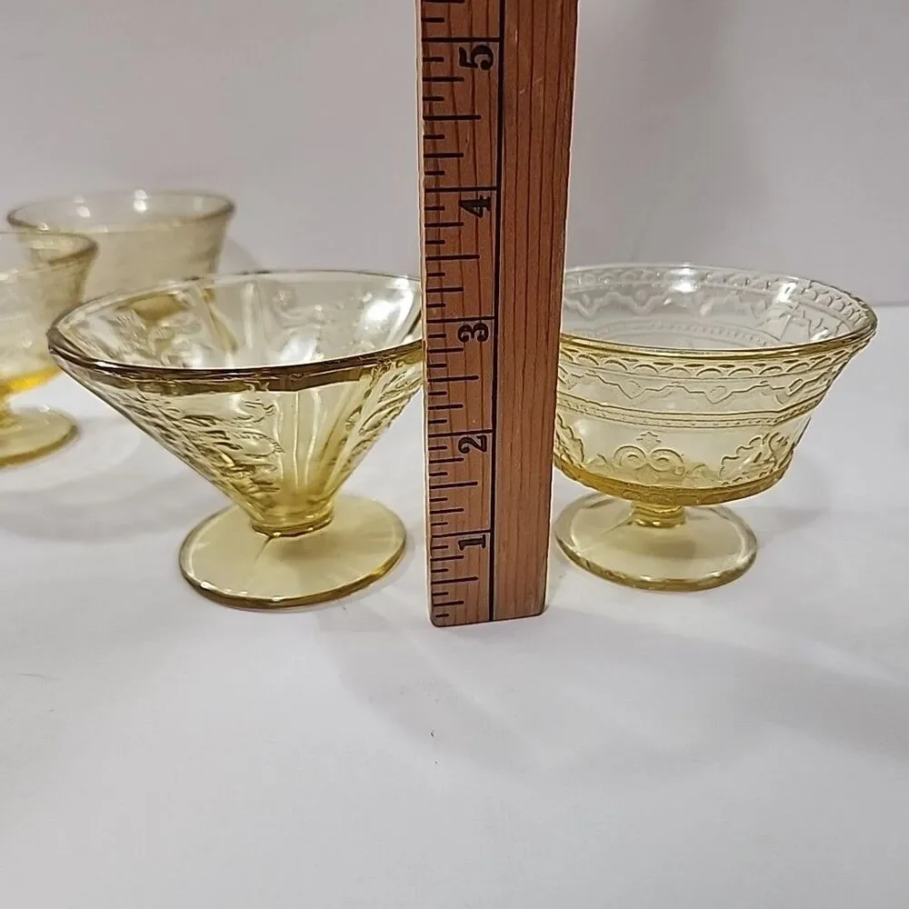 Federal Depression Glass Amber Footed Madrid Cone & Patrician Spoke Dessert Cups